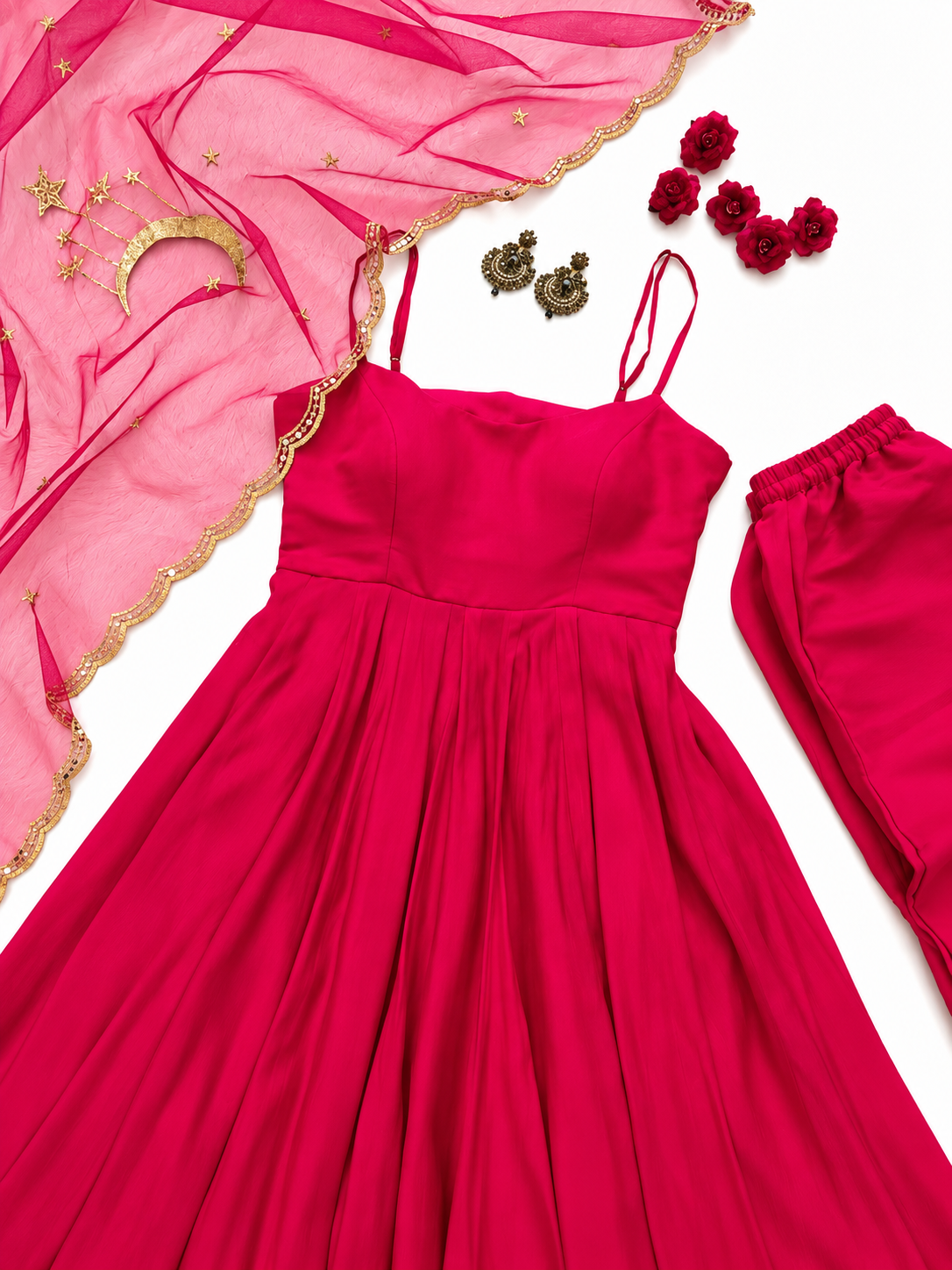 Elegant Magenta Anarkali Gown Set with Pink Dupatta