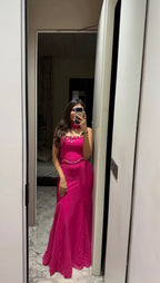 Fuchsia Pink Beaded Spaghetti Strap Maxi Dress with Matching Dupatta