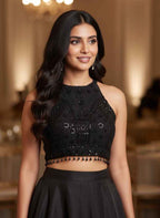 Black Halter Neck Lehanga Set - DevishaFashion