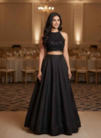 Black Halter Neck Lehanga Set - DevishaFashion