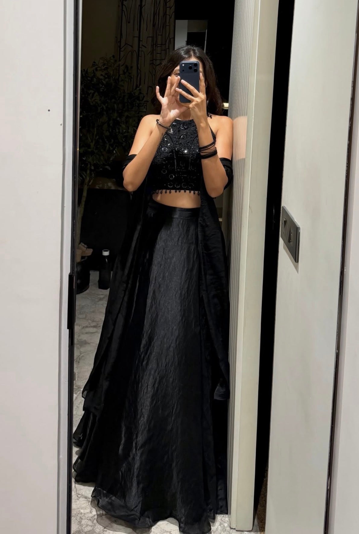 Elegant Black Embroidered Lehenga Choli with Dupatta