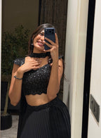 Black Sequin Embellished Crop Top & Pleated Maxi Skirt Co-ord Set