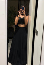 Black Sequin Embellished Crop Top & Pleated Maxi Skirt Co-ord Set