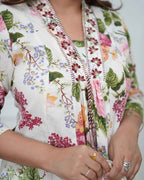 Ivory Floral Printed Kurta Set with Dupatta - DevishaFashion