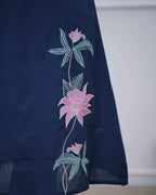 Navy Blue Floral Embroidered Kurta Set - DevishaFashion