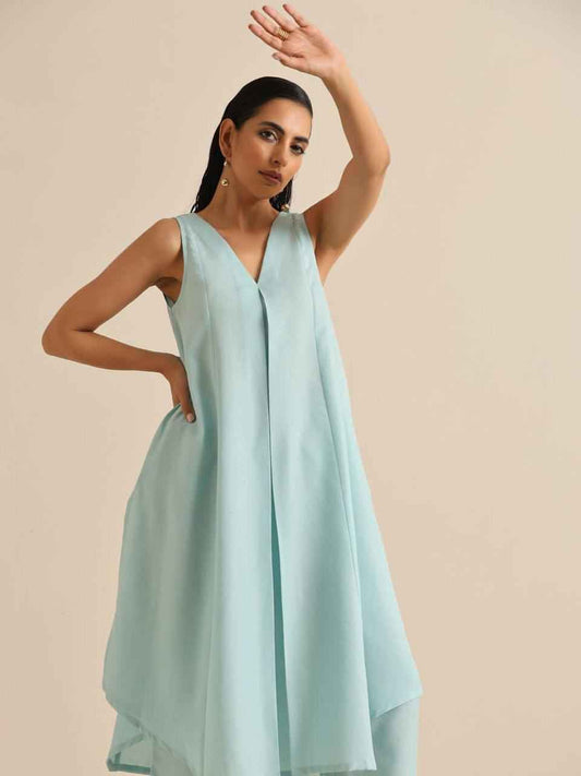 Powder Blue Flared Tunic Co-ord Set - DevishaFashion