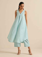 Powder Blue Flared Tunic Co-ord Set - DevishaFashion