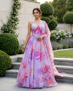 Designer Pure Organza Digital Print Lehenga Choli Set with Embroidered Corset Blouse