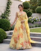 Designer Pure Organza Digital Print Lehenga Choli Set with Embroidered Corset Blouse