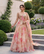 Designer Pure Organza Digital Print Lehenga Choli Set with Embroidered Corset Blouse