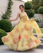 Designer Pure Organza Digital Print Lehenga Choli Set with Embroidered Corset Blouse