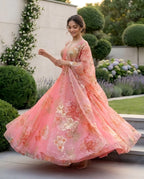 Designer Pure Organza Digital Print Lehenga Choli Set with Embroidered Corset Blouse