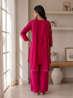 Elegant Fuchsia Embroidered Kurta Palazzo Set with Dupatta