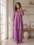 Elegant Lavender Embroidered Kurta Palazzo Set with Dupatta