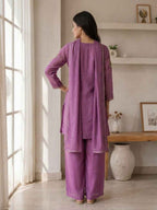 Elegant Lavender Embroidered Kurta Palazzo Set with Dupatta
