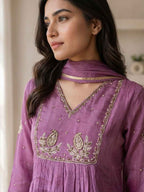 Elegant Lavender Embroidered Kurta Palazzo Set with Dupatta