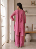 Elegant Dusty Rose Embroidered Kurta Palazzo Set with Dupatta