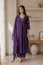 Elegant Deep Purple Embroidered Kurta Pant Set with Dupatta