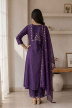 Elegant Deep Purple Embroidered Kurta Pant Set with Dupatta