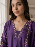 Elegant Deep Purple Embroidered Kurta Pant Set with Dupatta