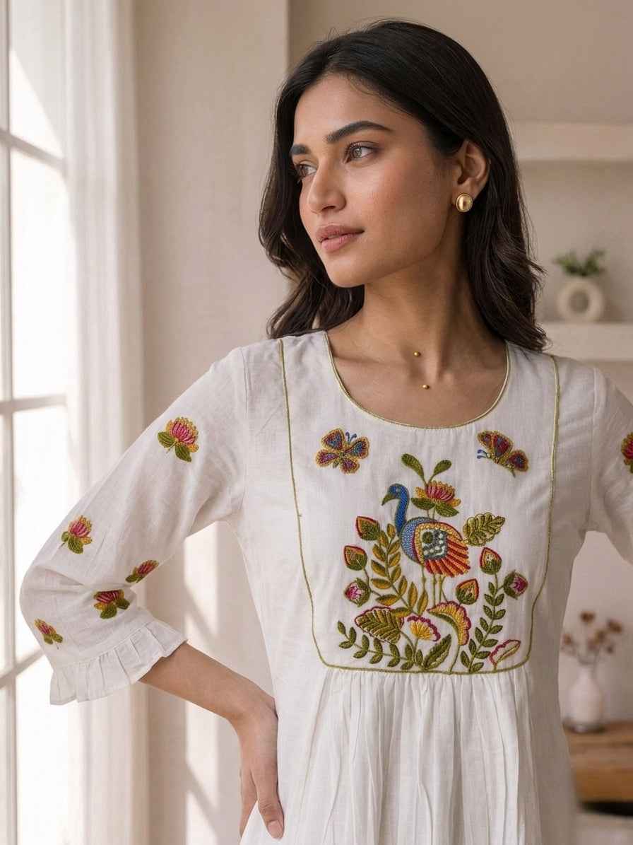 Elegant White Embroidered Kurta Palazzo Set