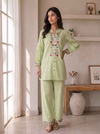 Elegant Mint Green Embroidered Kurta Pant Set