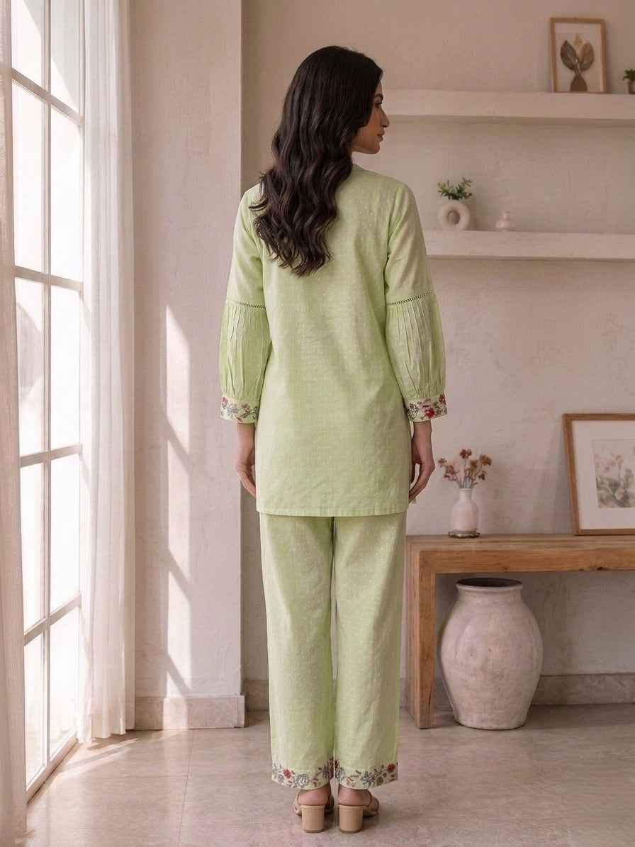 Elegant Mint Green Embroidered Kurta Pant Set