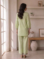 Elegant Mint Green Embroidered Kurta Pant Set