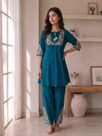 Elegant Teal Blue Embroidered Kurta Pant Set