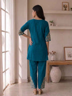 Elegant Teal Blue Embroidered Kurta Pant Set
