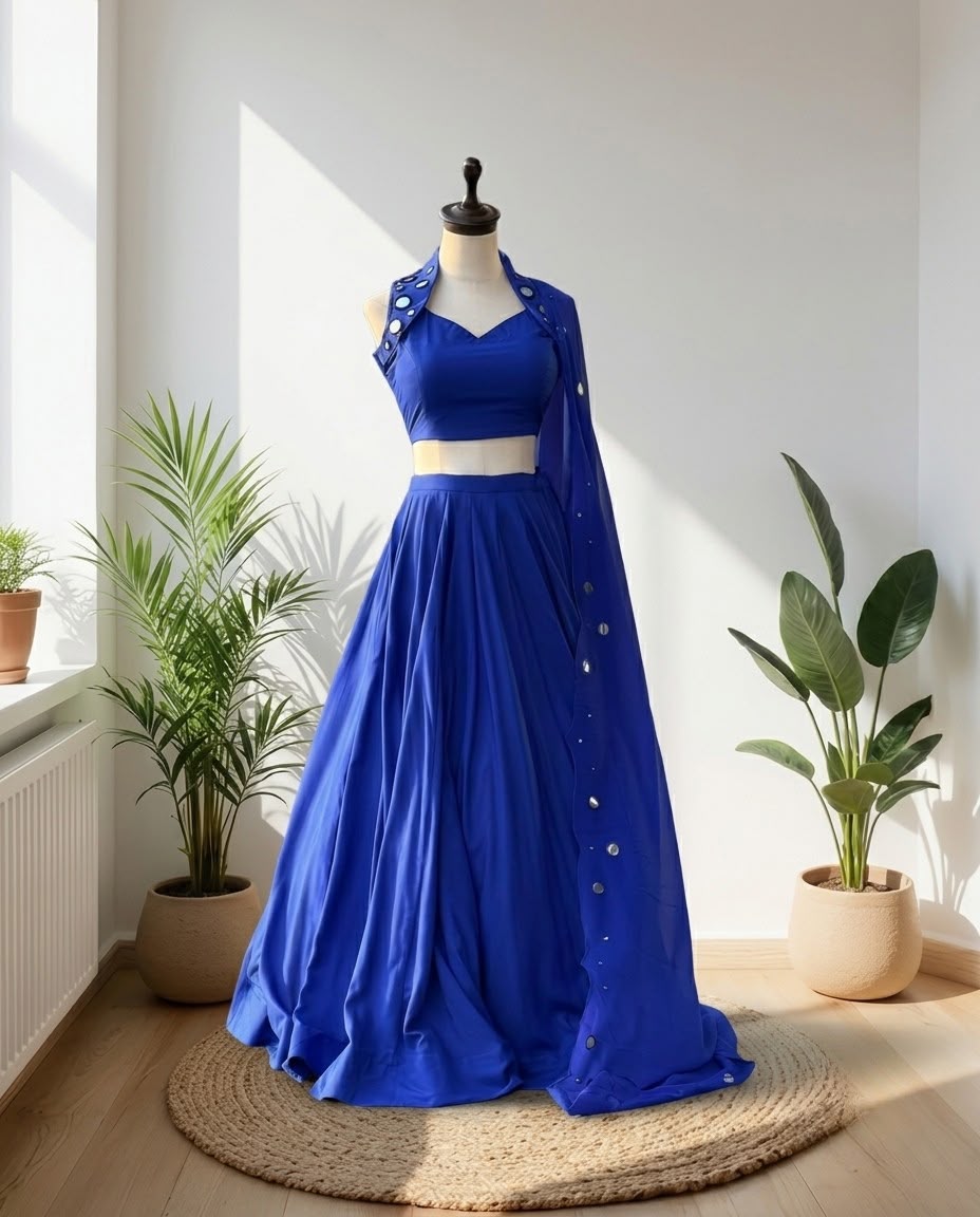 Royal Blue Navratri Lehenga Choli Set with Embellished Dupatta | Festive Garba & Dandiya Outfit