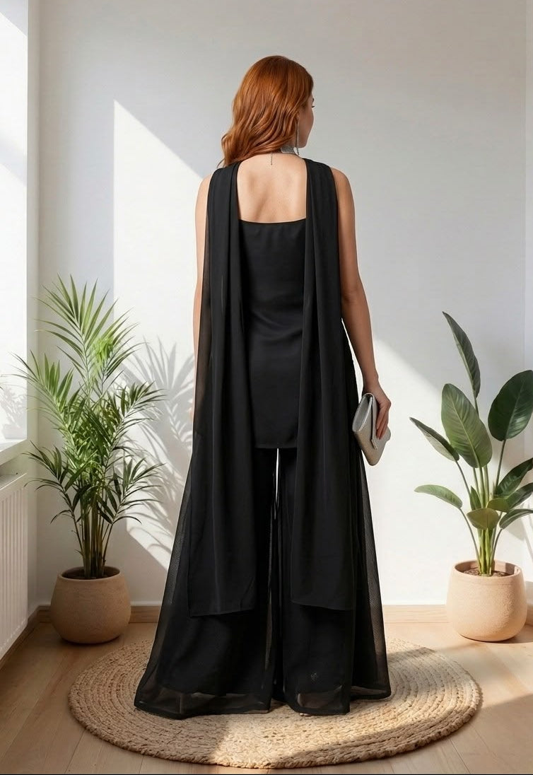 Elegant Black Embroidered Palazzo Suit with Sheer Dupatta