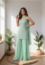 Elegant Mint Green Embroidered Palazzo Suit with Dupatta