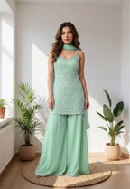 Elegant Mint Green Embroidered Palazzo Suit with Dupatta