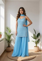 Elegant Ice Blue Embroidered Palazzo Suit with Dupatta