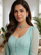 Elegant Pastel Aqua Anarkali Suit with Sheer Dupatta