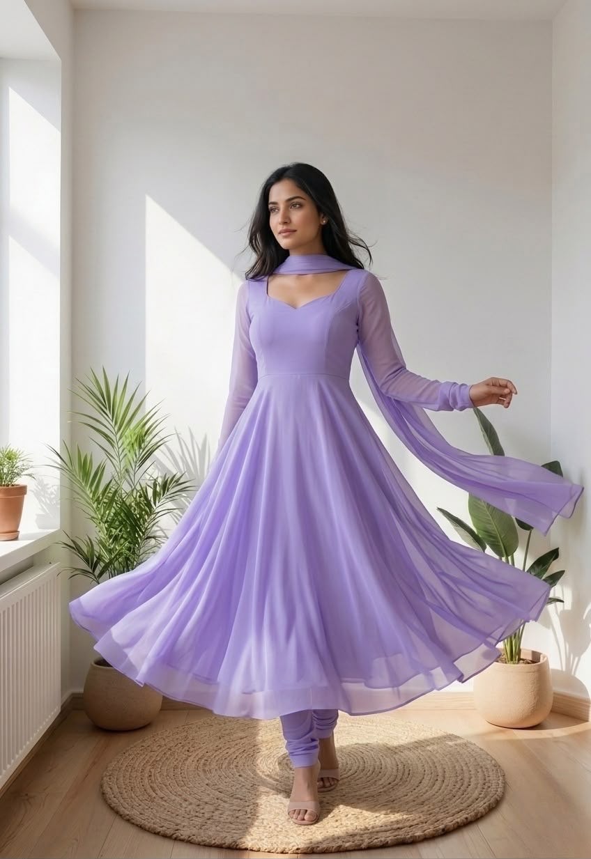 Elegant Lavender Anarkali Suit with Flowing Dupatta