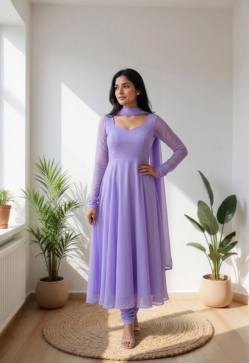 Elegant Lavender Anarkali Suit with Flowing Dupatta