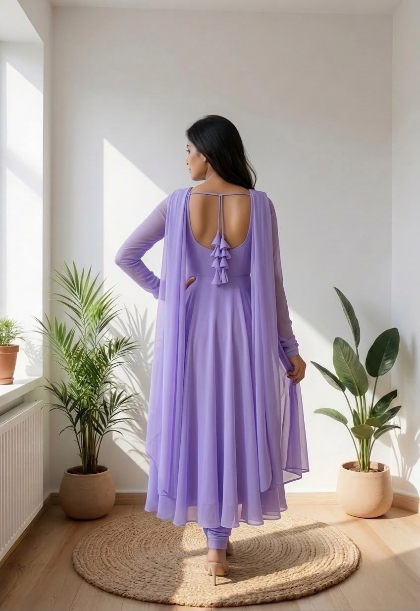 Elegant Lavender Anarkali Suit with Flowing Dupatta