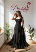 : Black Ready-to-Wear Saree with Embellished Corset Blouse