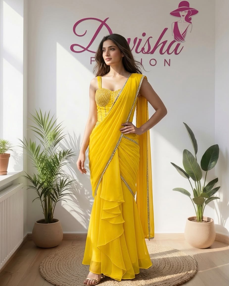 Sunshine Yellow Ready-to-Wear Saree with Embellished Blouse