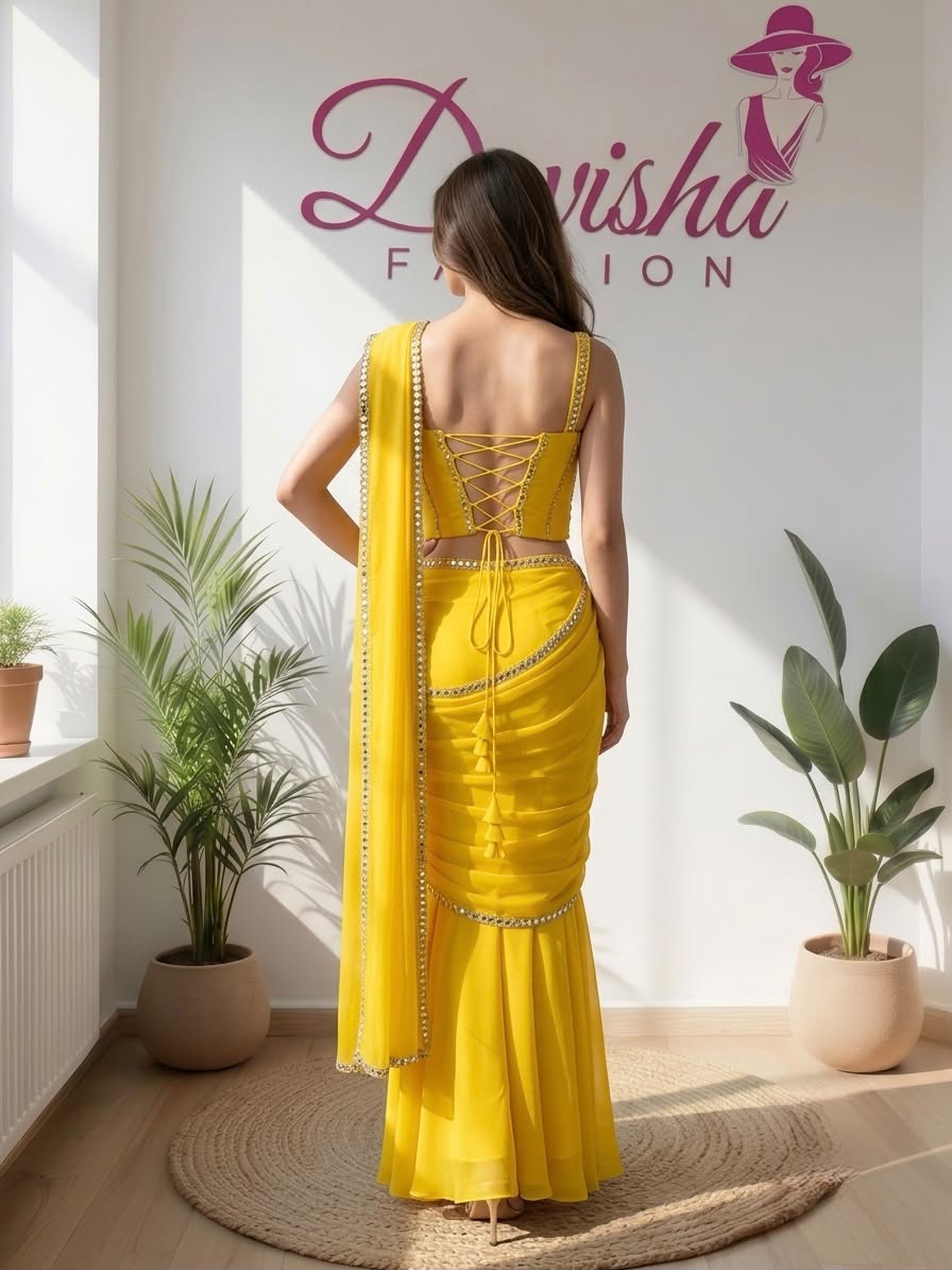 Sunshine Yellow Ready-to-Wear Saree with Embellished Blouse