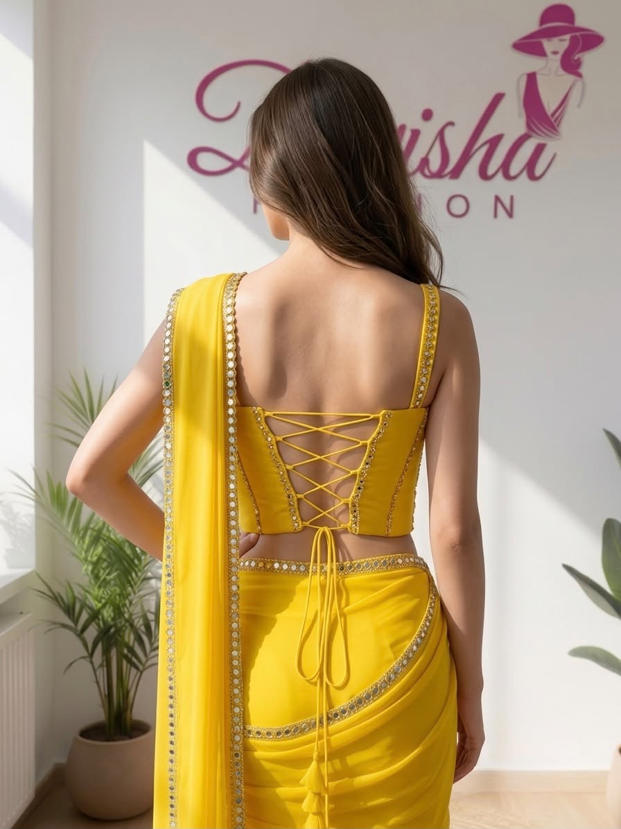 Sunshine Yellow Ready-to-Wear Saree with Embellished Blouse
