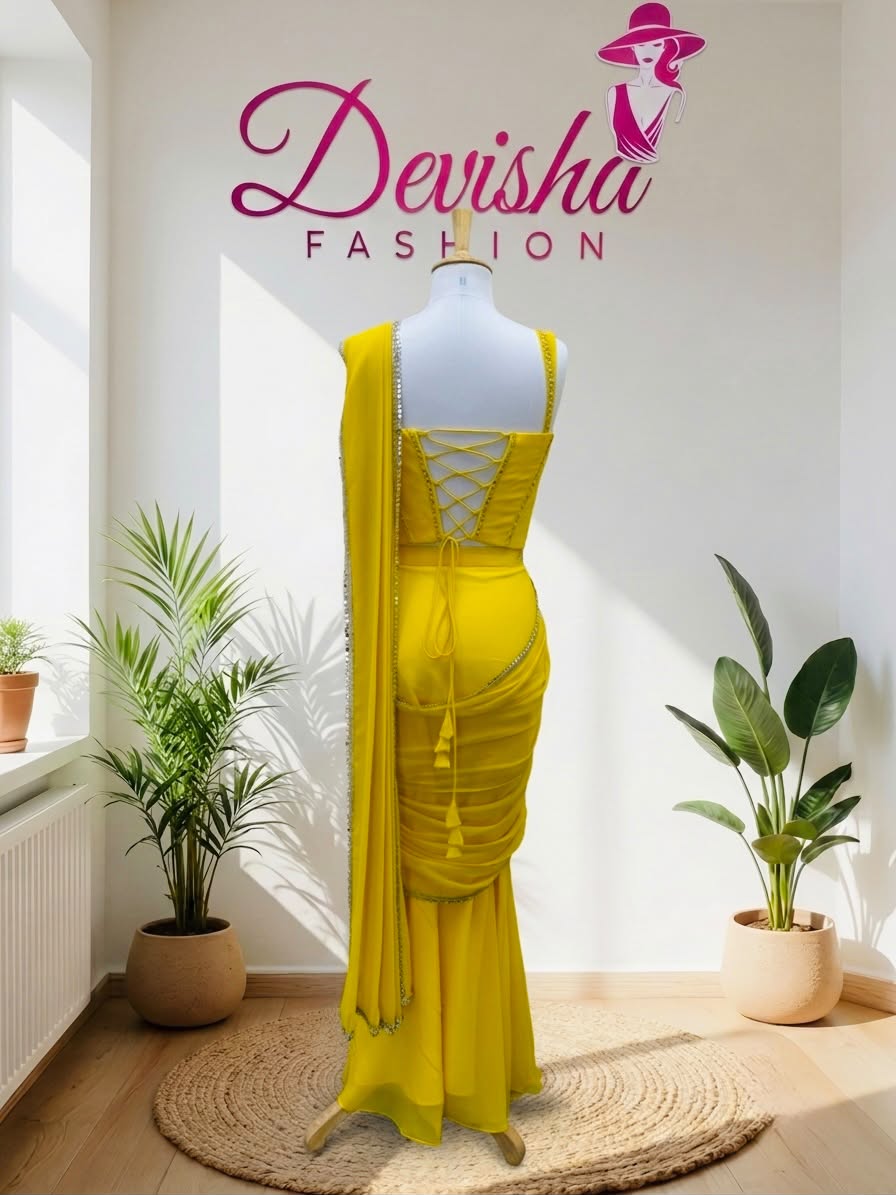 Sunshine Yellow Ready-to-Wear Saree with Embellished Blouse