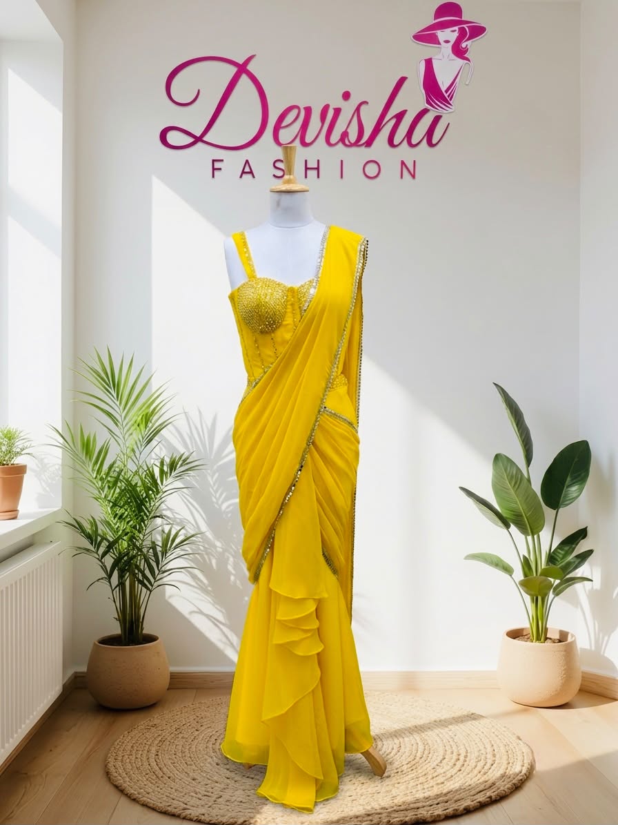Sunshine Yellow Ready-to-Wear Saree with Embellished Blouse