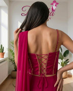 Magenta Ready-to-Wear Saree with Golden Embellished Blouse