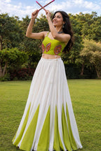 Lime Green & White Navratri Lehenga Choli Set | Mirror Work Festive Garba Outfit