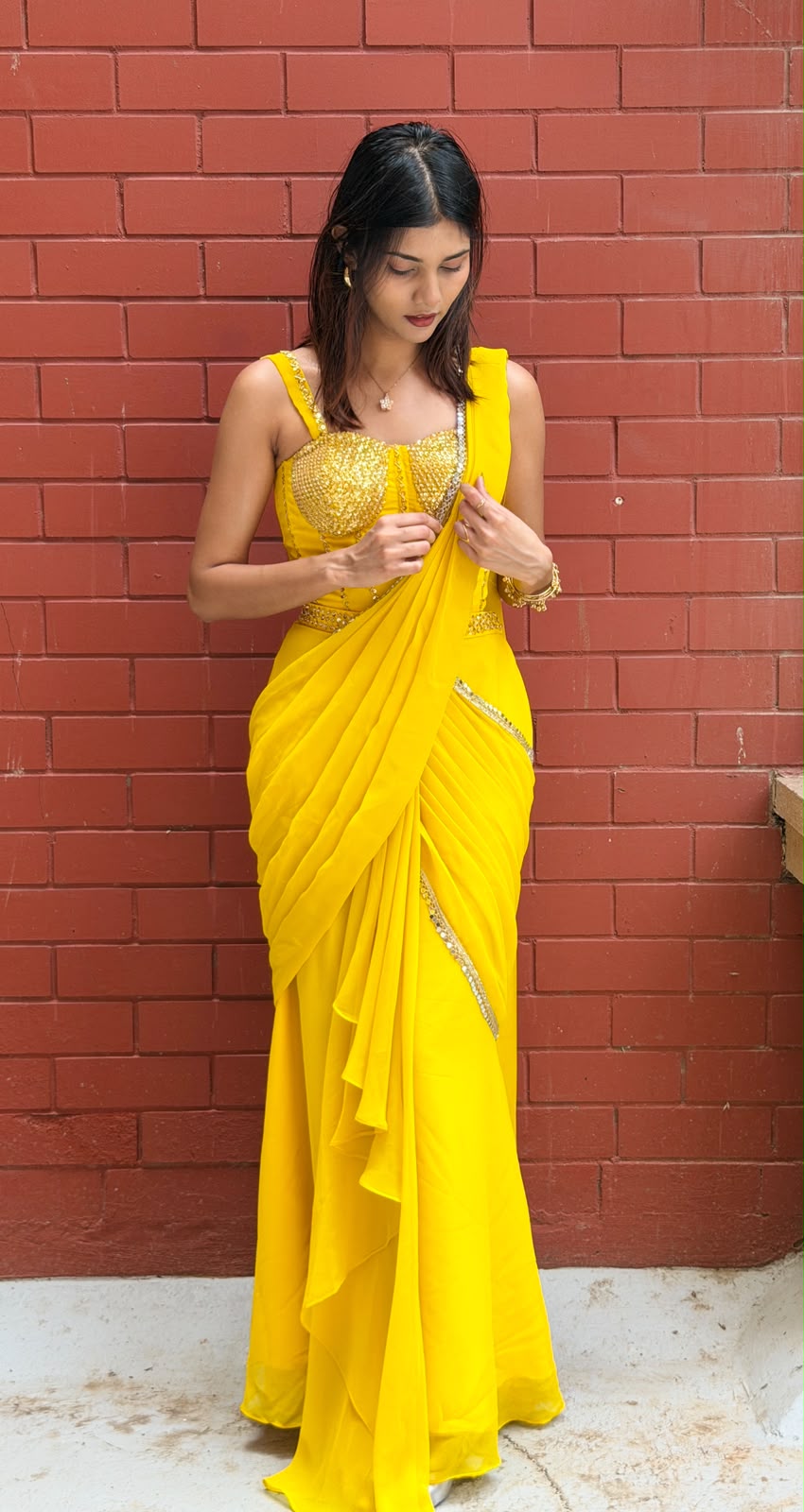 Sunshine Yellow Ready-to-Wear Saree with Embellished Blouse