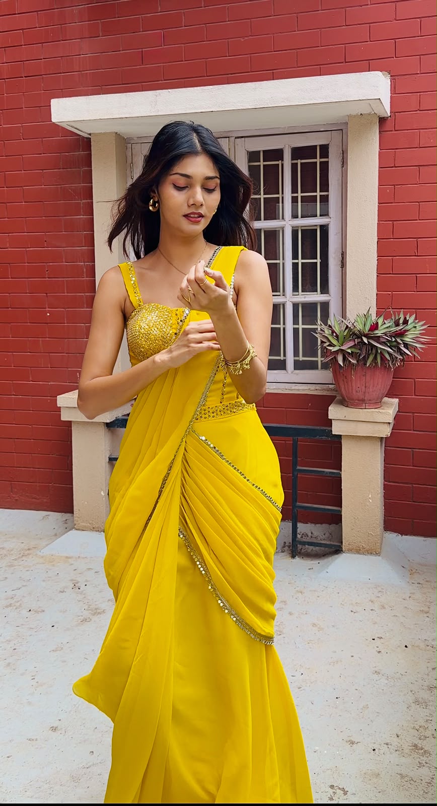 Sunshine Yellow Ready-to-Wear Saree with Embellished Blouse