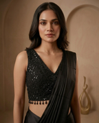 Black Ready-to-Wear Saree with Sequin Embellished Blouse